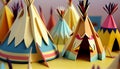 Paper art diorama of Indigenous teepees