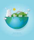 Paper art of Earth Day, save the world, save planet, recycling, Eco friendly, ecology concept, paper cut style vector Royalty Free Stock Photo