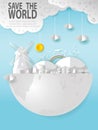 Paper art of Earth Day, save the world, save planet, recycling, Eco friendly,  ecology concept, paper cut style vector Royalty Free Stock Photo