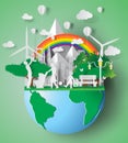 Paper art of eco friendly family concept and earth with environm