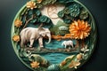 paper art of an elephant and two other animals in the forest Royalty Free Stock Photo