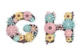 Paper art flower alphabet. Beautiful romantic gentle letters in pastel colors. Royalty Free Stock Photo