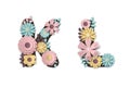 Paper art flower alphabet. Beautiful romantic gentle letters in pastel colors. Royalty Free Stock Photo