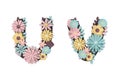 Paper art flower alphabet. Beautiful romantic gentle letters in pastel colors. Royalty Free Stock Photo