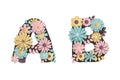 Paper art flower alphabet. Beautiful romantic gentle letters in pastel colors. Royalty Free Stock Photo