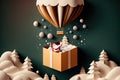 Paper art of Gift box dropping from Santa Claus, merry Christmas and happy new year celebration concept