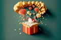 Paper art of Gift box dropping from Santa Claus, merry Christmas and happy new year celebration concept, Generative Ai