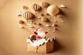 Paper art of Gift box dropping from Santa Claus, merry Christmas and happy new year celebration concept, Generative Ai