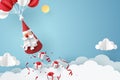 Paper art of Gift box dropping from Santa Claus, merry Christmas and happy new year celebration concept