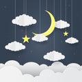 Paper art of Goodnight and sweet dream, night and origami mobile concept, vector art and illustration