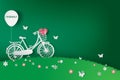 Paper art of Green background with bicycle in the field,eco,frie