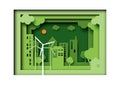 Paper art of green eco friendly urban city on nature landscape b Royalty Free Stock Photo