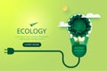 Paper art of green ecology and save energy for environment conservation concept landing page website template background.Vector Royalty Free Stock Photo