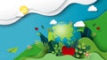 Paper art of green environment and earth day concept
