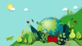 Paper art of green nature and earth day concept background template