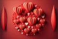 Paper art of group of red balloons combine to heart shape with doodles love icon and copy space, origami. Generative AI Royalty Free Stock Photo