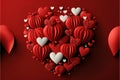 Paper art of group of red balloons combine to heart shape with doodles love icon and copy space, origami. Generative AI Royalty Free Stock Photo