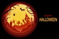 Paper art Halloween background with haunted house, cemetery Royalty Free Stock Photo