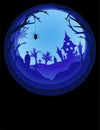 Paper art Halloween background with haunted house, cemetery Royalty Free Stock Photo