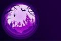 Paper art Halloween background with haunted house, cemetery Royalty Free Stock Photo