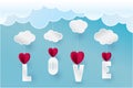 Paper art heart mountain cloud in the sky concept, and illustration Royalty Free Stock Photo