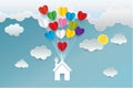 Paper art heart mountain cloud in the sky concept, and illustration Royalty Free Stock Photo