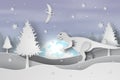 Paper art of Lanscape snow with Dinosaur,vector