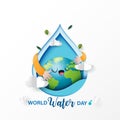 Paper art of love the earth and save water for ecology and environment conservation concept design Royalty Free Stock Photo