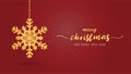 Paper art made golden luxury snowflakes on red background. Digital craft paper cut style