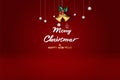 Paper art of Merry Christmas and Happy New Year with red tone background.Creative minimal holly leaf and Golden bell for greeting