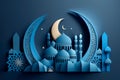 Paper art. Mosque and Crescent Islamic Moon. Ramadan concept. Generative AI