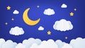 Paper art night sky. Origami dream landscape scene with moon, stars and clouds. Paper cut cartoon decoration for baby sleep, Royalty Free Stock Photo