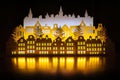Paper art Night Winter Gold Town with New Year Lights. Happy new year and Merry christmas. Copy space for text Royalty Free Stock Photo