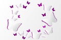 Paper art origami in purple color group circle of butterfly design illustration