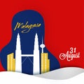 Paper art, Petronas Twin Towers, poster or banner design for 31st August, Malaysian Independence Day Celebration.