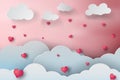 Paper art of rainny love cloudscape with heart,vector