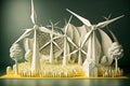 Paper art, renewable eco green energy as wind turbines, Generative AI 1 Royalty Free Stock Photo