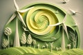 Paper art, renewable eco green energy as wind turbines, Generative AI 2 Royalty Free Stock Photo