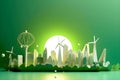 Paper art, renewable eco green energy as wind turbines, Generative AI 4 Royalty Free Stock Photo