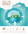 Paper art of Save the world infographics, save planet, Earth Day,recycling, Eco friendly, ecology concept, isolated