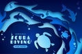 Paper art of scuba diving, snorkeling, ocean life