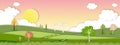 Paper art Spring landscape with mountain, sky and clouds,Panorama Green fields, fresh rural nature in springtime with green grass