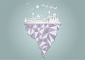 Paper art style, City for Christmas with Snowflake and Santa. vector illustration Located on the island polygon Royalty Free Stock Photo