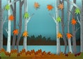 Paper art style of forest for autumn concept abstract vector background