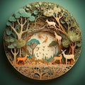 Paper art style forest tree Wildlife tiger Deer Bird Island Floating in the sky World Environment Day World Conservation Day Earth