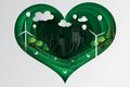 Paper art style of heart green town with ecology concept idea