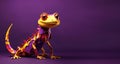 paper art style illustration of a smiling gecko cut out with purple and yellow color paper on colored background Royalty Free Stock Photo