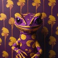 paper art style illustration of a smiling gecko cut out with purple and yellow color paper on colored background Royalty Free Stock Photo