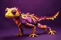 paper art style illustration of a smiling gecko cut out with purple and yellow color paper on colored background Royalty Free Stock Photo