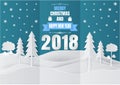 Paper art style, Snowflake and Tree for Christmas Season 2018, Vector illustration Royalty Free Stock Photo